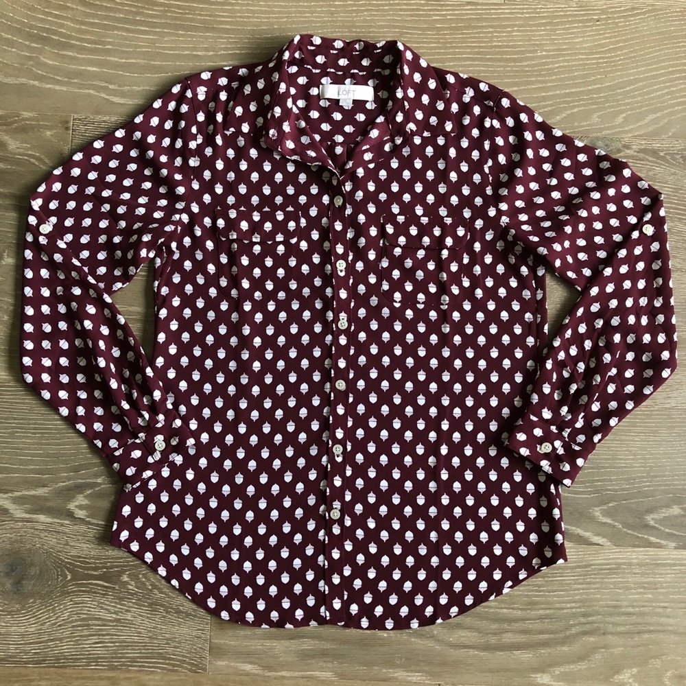 Ann Taylor Loft Acorn Utility Maroon Top Size Sm